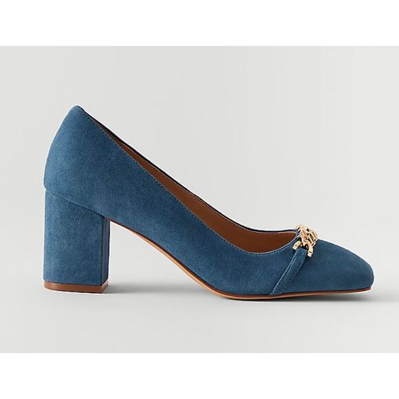 NWOB Ann Taylor Chain Block Heel Pumps In Teal Blue Gold Chain 8.5 - Picture 1 of 5